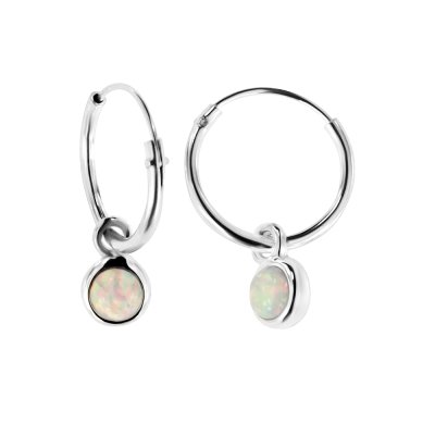 Sterling Silver Synthetic White Opal Huggies Hoops