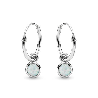 Sterling Silver Synthetic White Opal Huggies Hoops