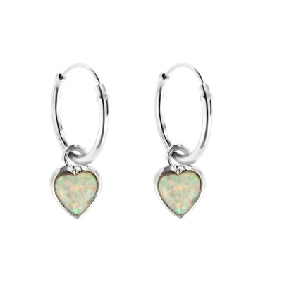 Sterling Silver Synthetic White Opal Heart Huggies Hoops