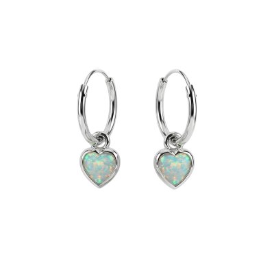 Sterling Silver Synthetic White Opal Heart Huggies Hoops