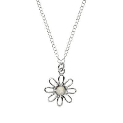 Sterling Silver Rainbow Moonstone Flower Pendant With Chain