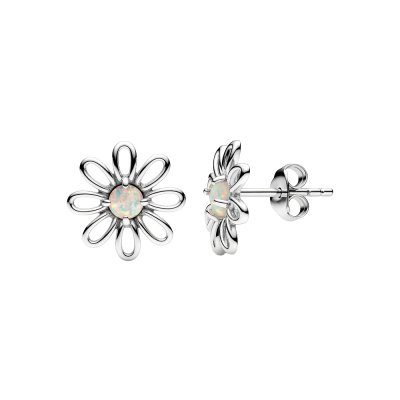 Sterling Silver White Synthetic Opal Daisy Garden Earrings