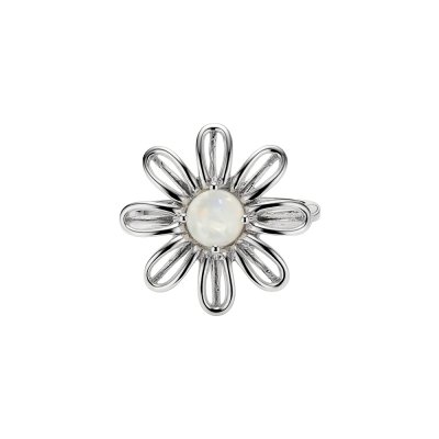 Sterling Silver Rainbow Moonstone Flower Ring