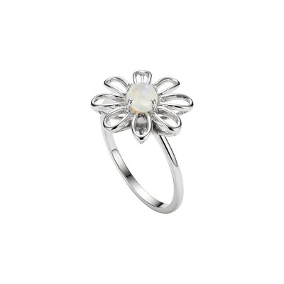 Sterling Silver Rainbow Moonstone Flower Ring