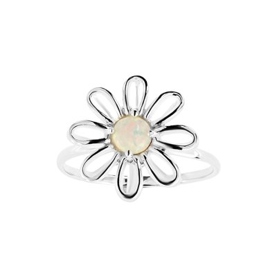 Sterling Silver Synthetic White Opal Daisy Garden Ring