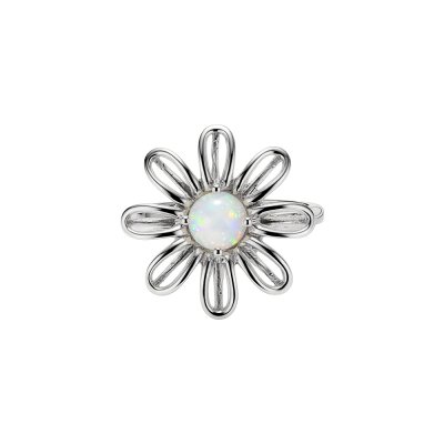 Sterling Silver Synthetic White Opal Daisy Garden Ring