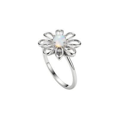 Sterling Silver Synthetic White Opal Daisy Garden Ring