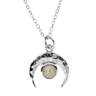 Sterling Silver Crescent Moon Boho Pendant With Chain 18 Inches