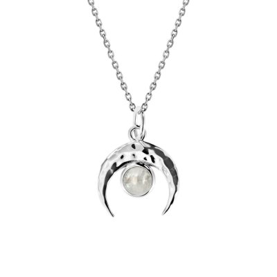 Sterling Silver Crescent Moon Boho Pendant With Chain 18 Inches