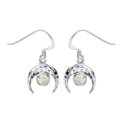 Synthetic Opal 925 Sterling Silver Vintage Crescent Moon Boho Huggie Hoop Earrings