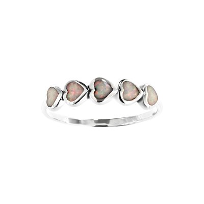 Sterling Silver Synthetic White Opal Heart Ring