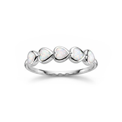 Sterling Silver Synthetic White Opal Heart Ring