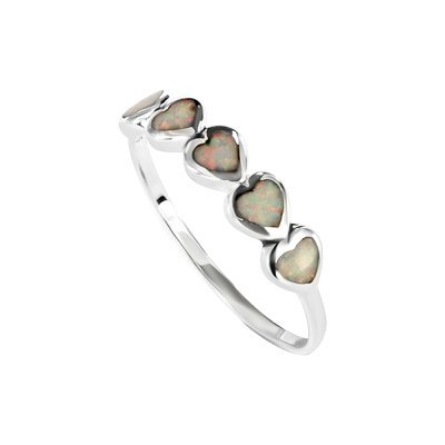 Sterling Silver Synthetic White Opal Heart Ring