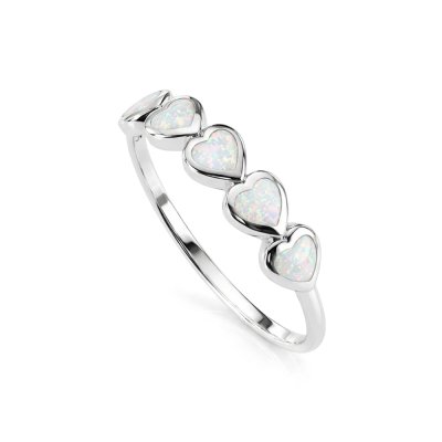 Sterling Silver Synthetic White Opal Heart Ring