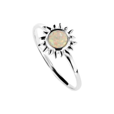 Sterling Silver Synthetic White Opal Sun Ring