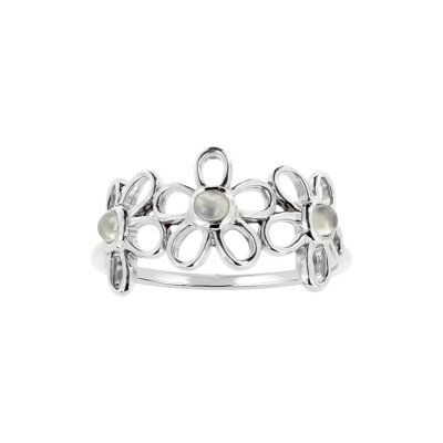Sterling Silver Rainbow Moonstone Flower Ring