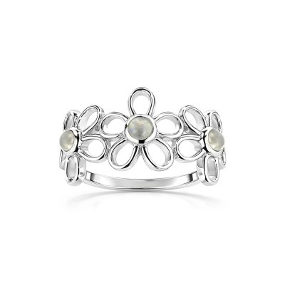 Sterling Silver Rainbow Moonstone Flower Ring