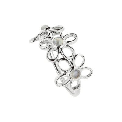 Sterling Silver Rainbow Moonstone Flower Ring