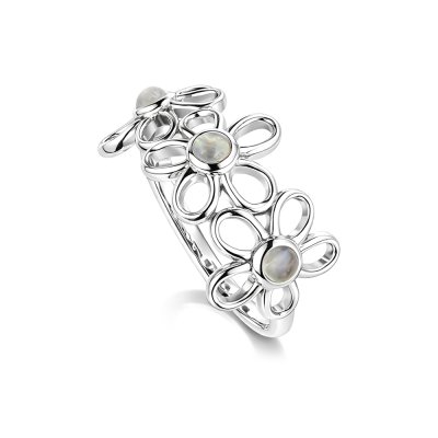 Sterling Silver Rainbow Moonstone Flower Ring