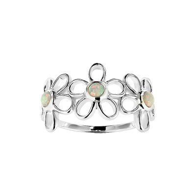 Sterling Silver Synthetic White Opal Flower Ring