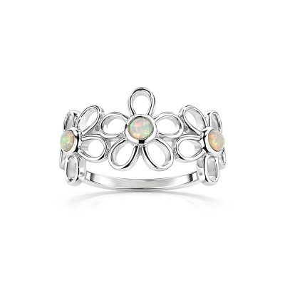 Sterling Silver Synthetic White Opal Flower Ring