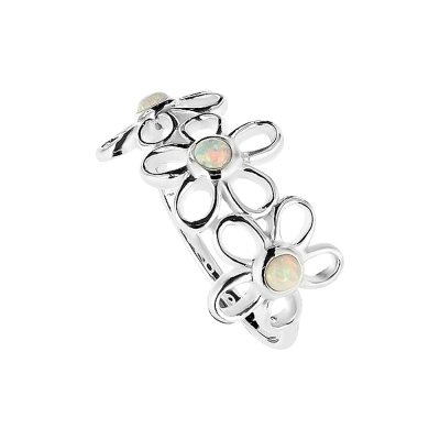 Sterling Silver Synthetic White Opal Flower Ring