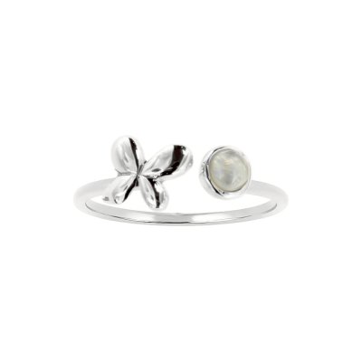 Sterling Silver Rainbow Moonstone Butterfly Ring