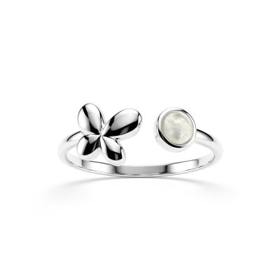 Sterling Silver Rainbow Moonstone Butterfly Ring