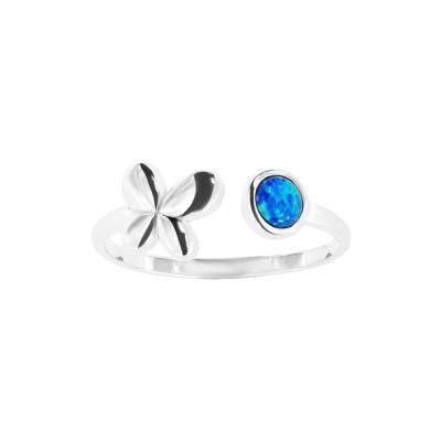 Sterling Silver Synthetic Blue Opal Butterfly Ring