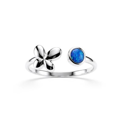 Sterling Silver Synthetic Blue Opal Butterfly Ring