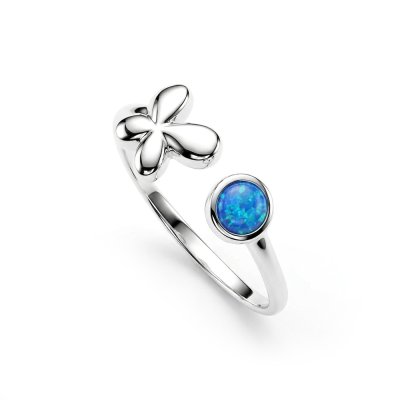 Sterling Silver Synthetic Blue Opal Butterfly Ring