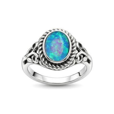Sterling Silver Synthetic Blue Opal Ring
