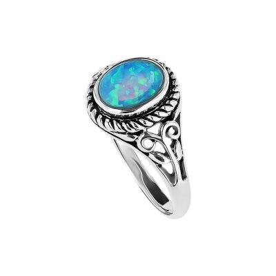 Sterling Silver Synthetic Blue Opal Ring