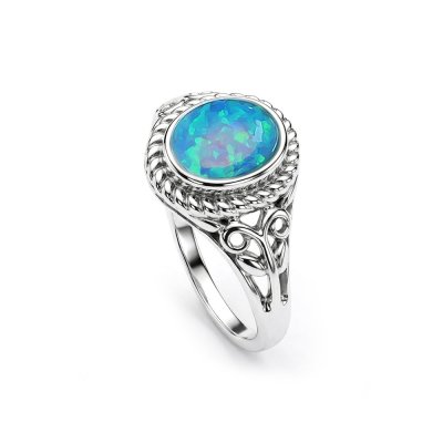 Sterling Silver Synthetic Blue Opal Ring