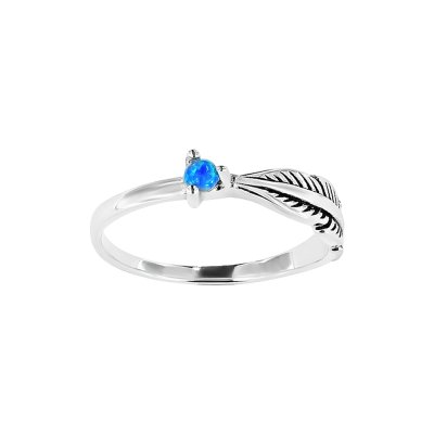 Sterling Silver Synthetic Blue Opal Leaf Ring