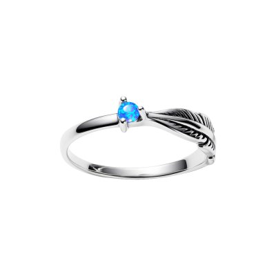 Sterling Silver Synthetic Blue Opal Leaf Ring