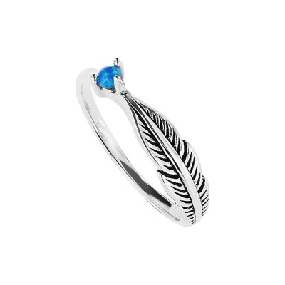 Sterling Silver Synthetic Blue Opal Leaf Ring