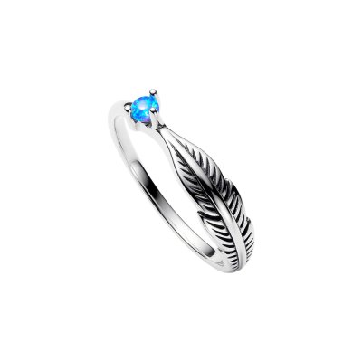 Sterling Silver Synthetic Blue Opal Leaf Ring