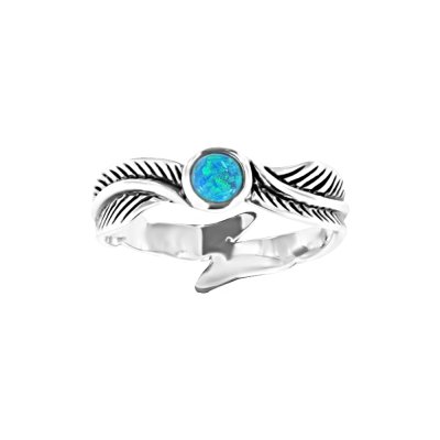 Sterling Silver Synthetic Blue Opal Leaf Ring