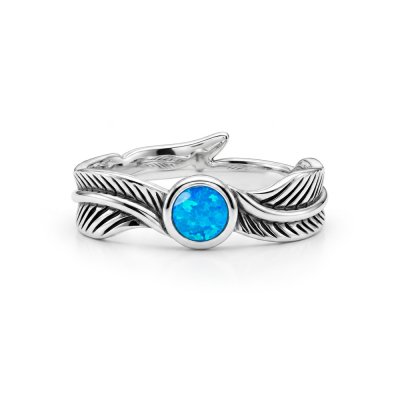 Sterling Silver Synthetic Blue Opal Leaf Ring