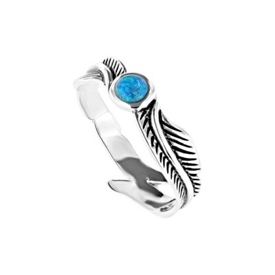 Sterling Silver Synthetic Blue Opal Leaf Ring