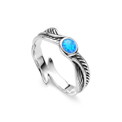 Sterling Silver Synthetic Blue Opal Leaf Ring