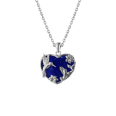 Sterling Silver Lapis Lazuli Hummingbird Pendant with Chain 18 Inches