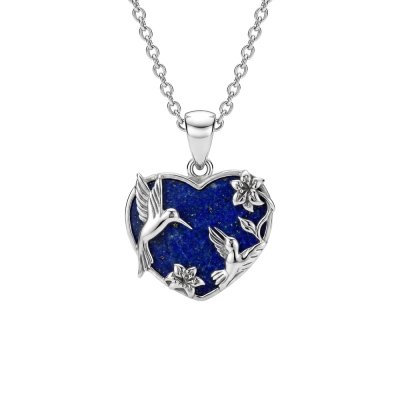 Sterling Silver Lapis Lazuli Hummingbird Pendant with Chain 18 Inches