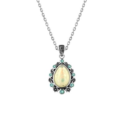 Sterling Silver Rainbow Moonstone and Swiss Blue Topaz Floral Pendant with Chain 18 Inches