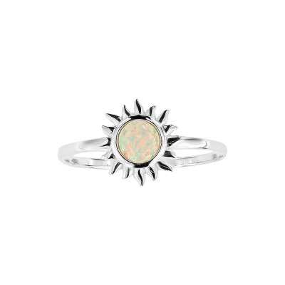 Sterling Silver Synthetic White Opal Sun Ring