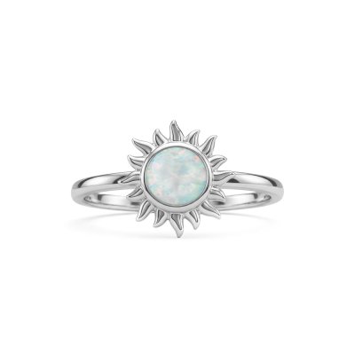 Sterling Silver Synthetic White Opal Sun Ring