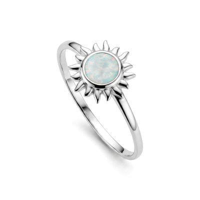 Sterling Silver Synthetic White Opal Sun Ring
