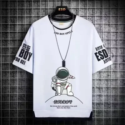 เสื้อยืดผู้ชาย พิมพ์ลายปลาฉลาม แฟชั่นฤดูร้อน สไตล์เกาหลี เสื้อยืดชาย