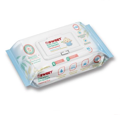 [ ทิชชู่เปียกย่อยสลายได้ ] SWEET Baby wipes Go Green สูตร Cleaning Plus ขนาด 80 แผ่น